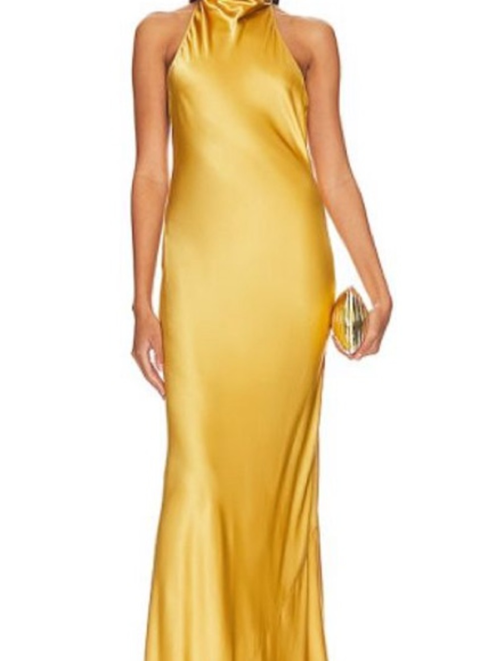 Amanda Uprichard Gold Satin Halter Maxi Dress